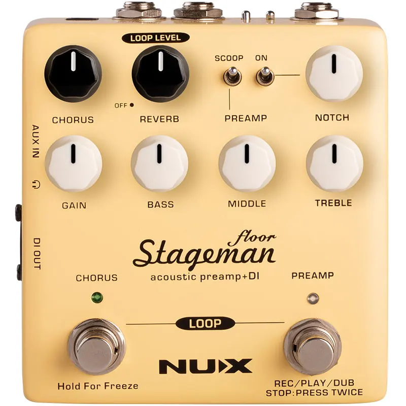 NUX Stageman Floor Acoustic Preamp DI Guitar Effect Pedal with Chorus Reverb Freeze 60s Loop for Guitar Violin Mandolin Banjo