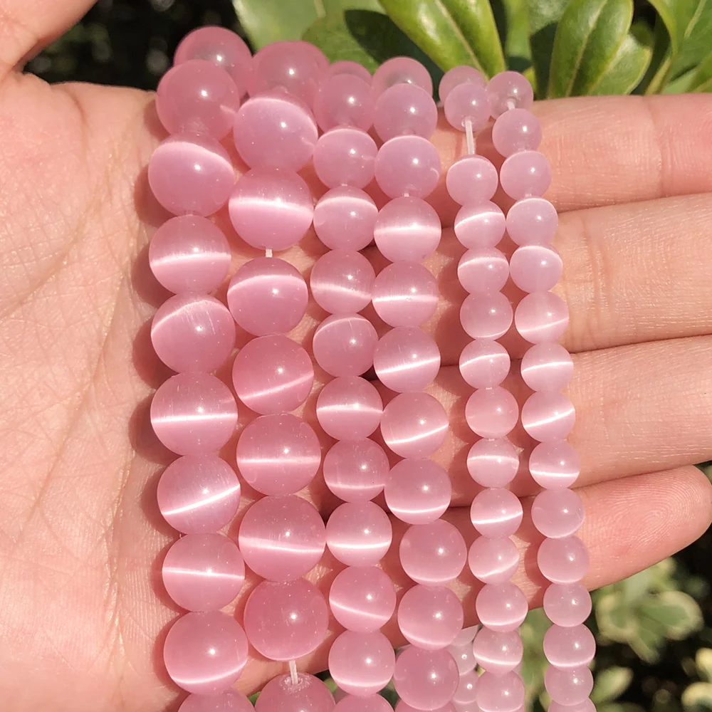 

Wholesale AAA Pink Cat Eye Stone Round Beads 4 6 8 10 12mm Natural Stone Beads For Diy Jewelry Making 15inch