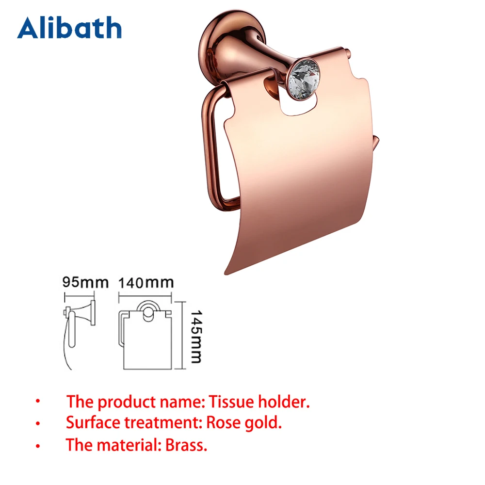 Luxury Rose Gold Bathroom Accessories Brass Wall Mounted Toilet Brush Paper Towel Holder Rack Glass Shelf Bath Hardware Set.