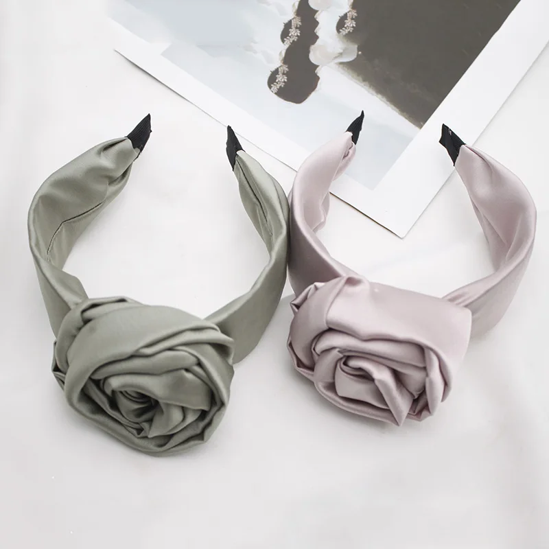 Lystrfac Fashion Solid Color Big Knot Satin Turban Wide Headband for Women Ladies Bandanas Female Hairband Hair Accessories