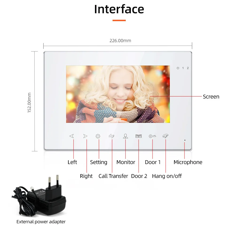 Jeatone-Monitor único esclavo AHD/960P de 7 pulgadas para videoportero, sistema de intercomunicación para teléfono, compatible con grabación de vídeo, visión diurna/nocturna