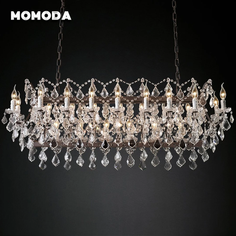 

Rustic LED Chandeliers Candle 19th C. Rococo Iron & Crystal Rectangular Chandeliers Kitchen Island Dining Room Pendant Lights