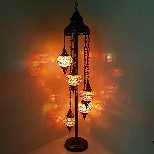 English Moroccan Tiffany Style Glass Mosaic Floor Lamp Night Light - MC19 X 5 Bulb Floor Lamp