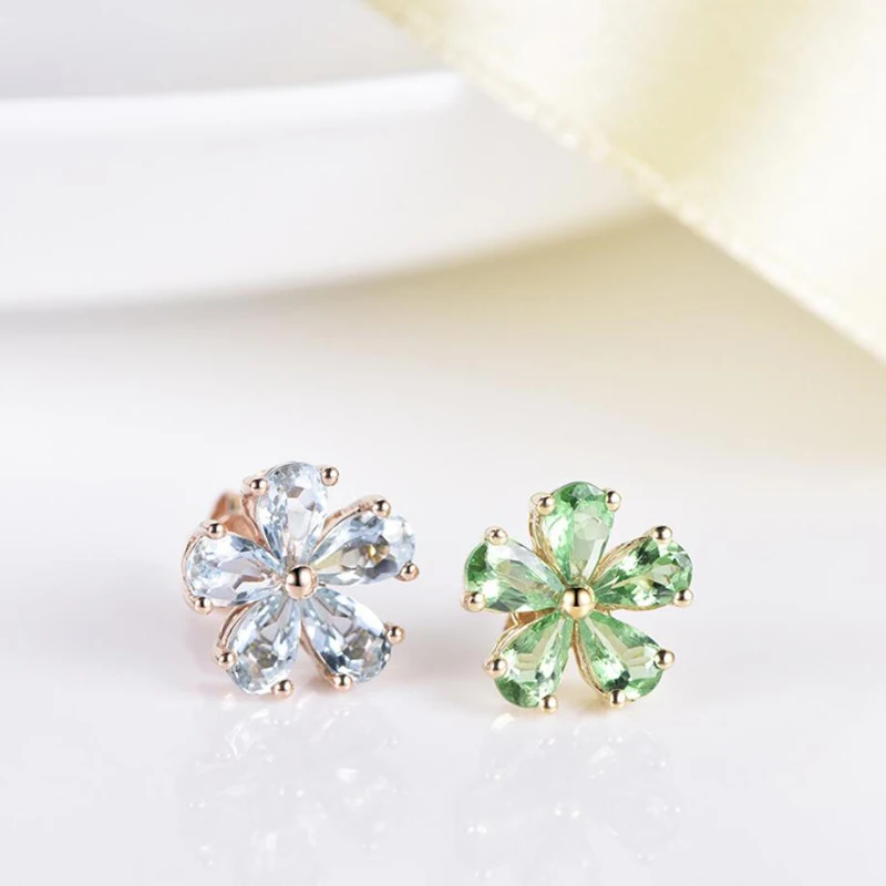 925 Sterling Silver Stud Earrings Women Multicolor Zircon Flower Rose Gold Earring Girl Jewelry Gift Party Accessories KOFSAC