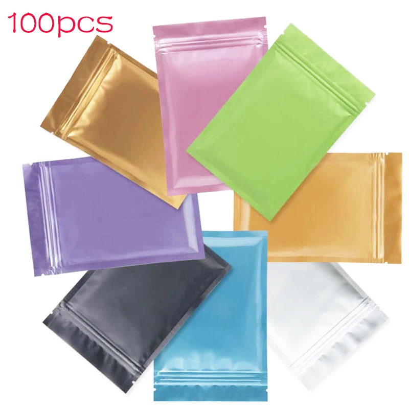 100pcs Multicolor Aluminum Foil Bag Self Seal Vacuum Packing Food Storage Bag Resealable Kitchen Baking Jewellry Ziplock Bag