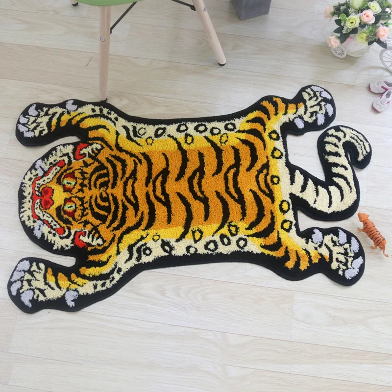 3D Tiger Rug Soft Animal Shape Tufting Carpet Children Room Plush Floor Mat Bathroom Non-slip Absorbent Bath Mat Bedside Carpet