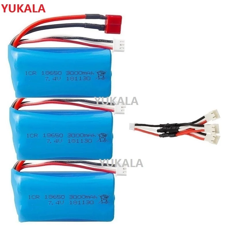 YUKALA 18650 7.4V 3000MAH Li-ion Battery 2S for Wltoys 144001 10428 12428 12423 Q46 RC Car Parts /Charger 7.4 V 3000 MAH