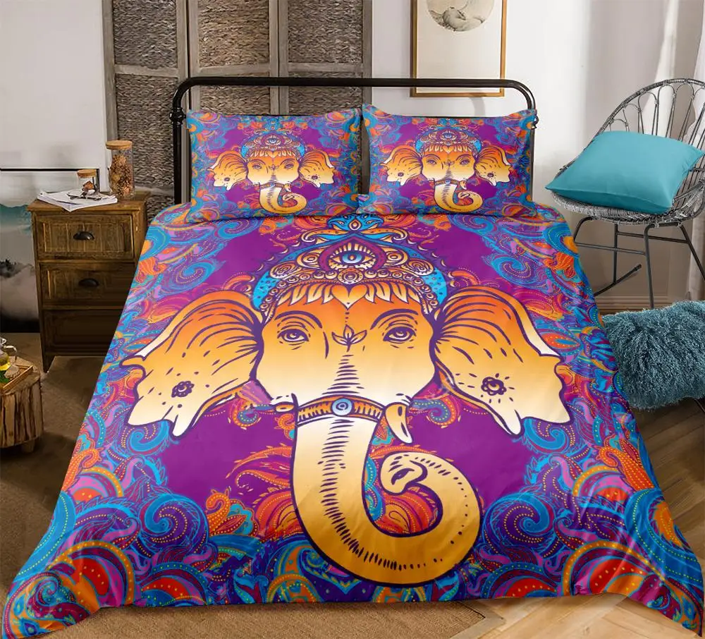 

3pcs Color Elephant Duvet Cover Set Boho Print Mandala background Bedding Set Adult Bedclothes Dropship Home textiles