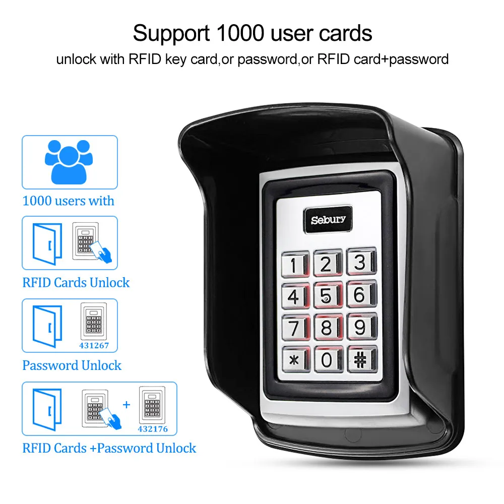 Sebury RFID Keyboard Metal Access Control Keypad Waterproof Cover Outdoor Door Opener Electronic Lock System 10pcs EM4100 Keyfob