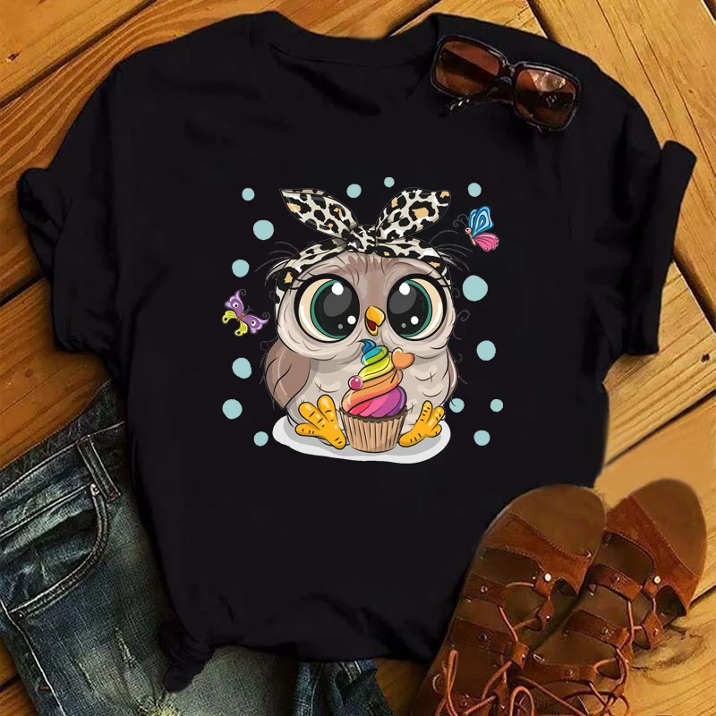 Fashion Trend New Women T-shirt Cute Owl Graphic Printed Female T Shirt Casual Harajuku Short Sleeves Kawaii Ladies Tshirts