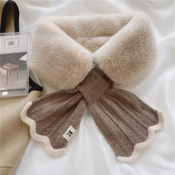 Winter Plush Scarf Woman Thick Fish Tail Wool Knit Cross Fur Collar Outdoor Cycling Neck Protect Cervical Spine Warm Scarve T15