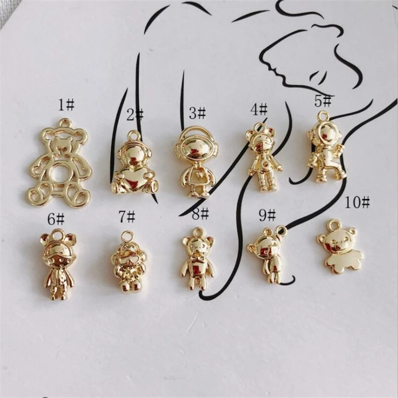 10pcs/lot new creative bear metal alloy charms for jewelry making accessories diy fashion earrings necklace pendant ornament