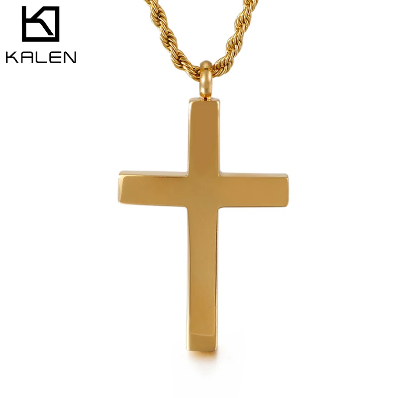 

Kalen New Fashion Cross Chain For Men High Polished 50cm Stainless Steel Gold Color Cross Jewelry Necklace Male Cheap Jewelry