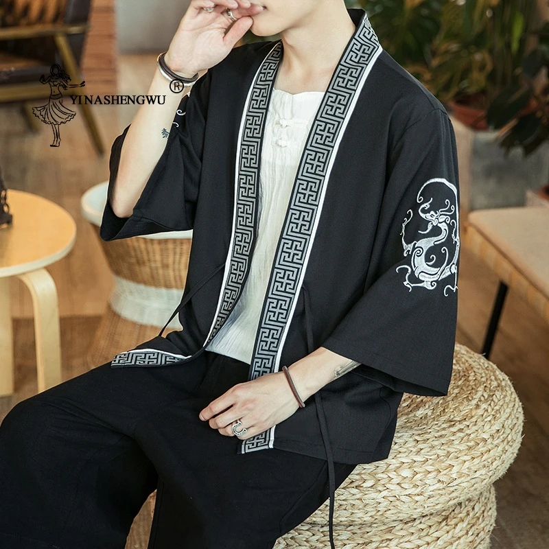 Japanese Kimono Traditional Yukata Kimono Cardigan Men Beach Thin Asian Clothes Japan Kimonos Male Fashion Casual Cardigan Shirt