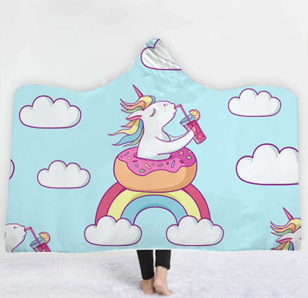 

Unicorn pattern Character Hooded Blanket Adult colorful child Sherpa Fleece Wearable Blanket Microfiber Bedding style-4