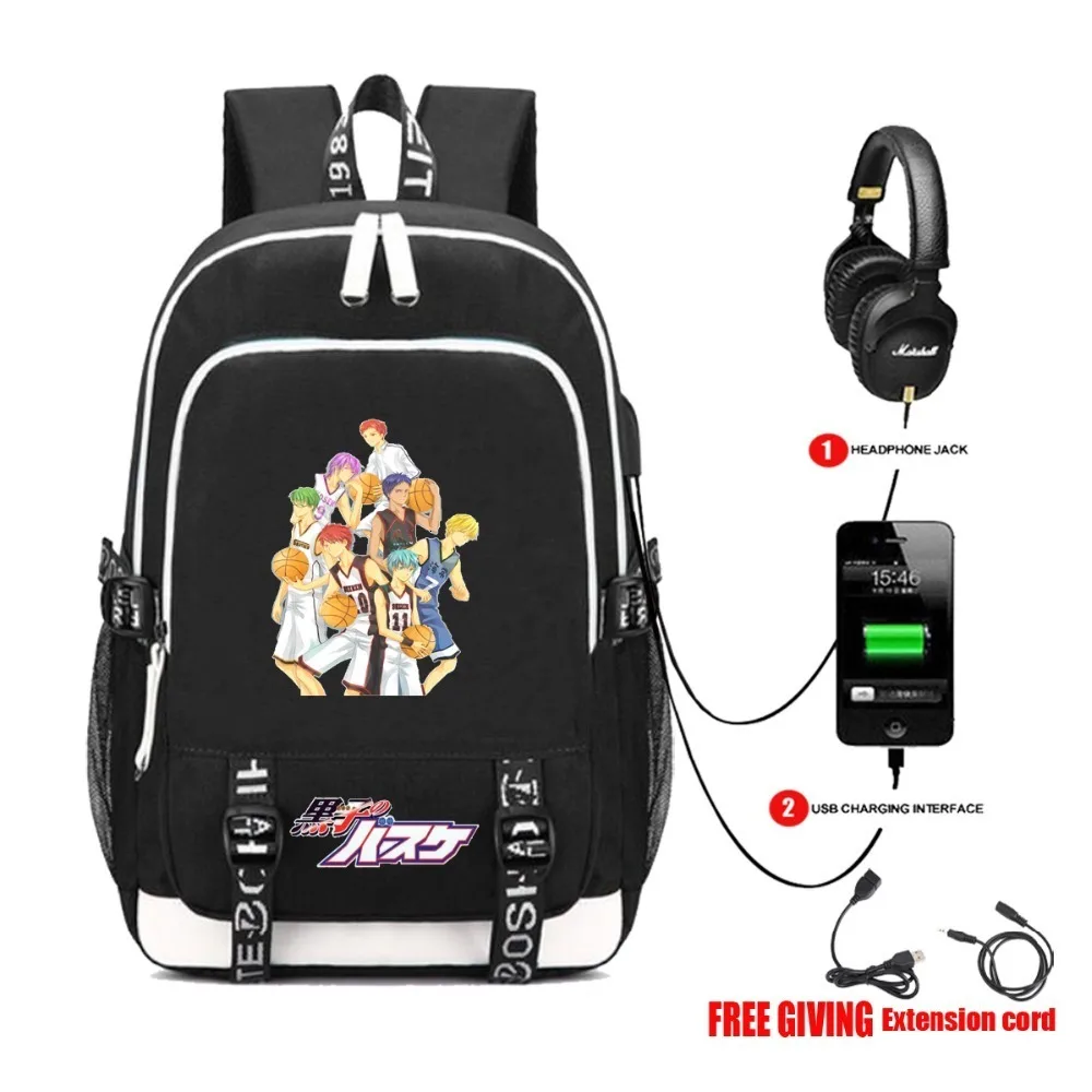 USB charging Headphone jack bag anime Kuroko No Basket ball backpack student book unisex Laptop Bag Teenagers packsack 10 style