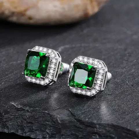Boucles d'oreilles exquises en argent Sterling 925 pour femmes, carrées, vert émeraude, Zircon, cristal, Bijoux, vente en gros