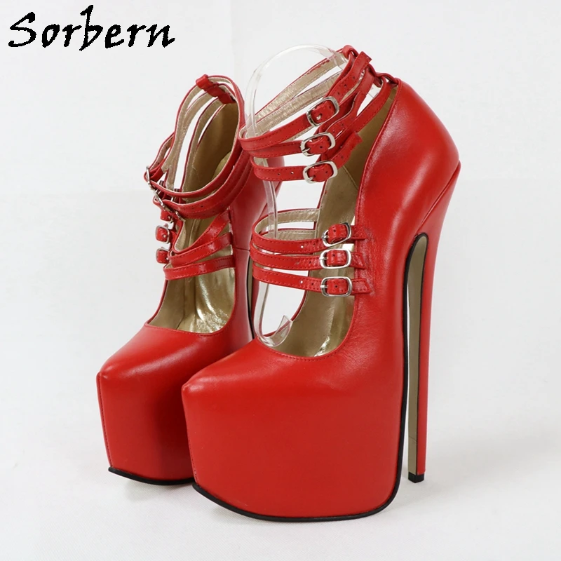 Sorbern Customized 24Cm High Heel Women Pumps 6 Straps Pointy Toes Platform Shoes Female Genuine Leather Multi Colors