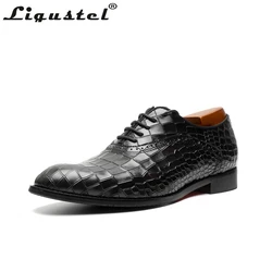 Men Dress Oxfords Shoes Handmade Embossed Crocodile Leather Red Bottom Lace-up Shoes for Men Wedding Business Official Shoes