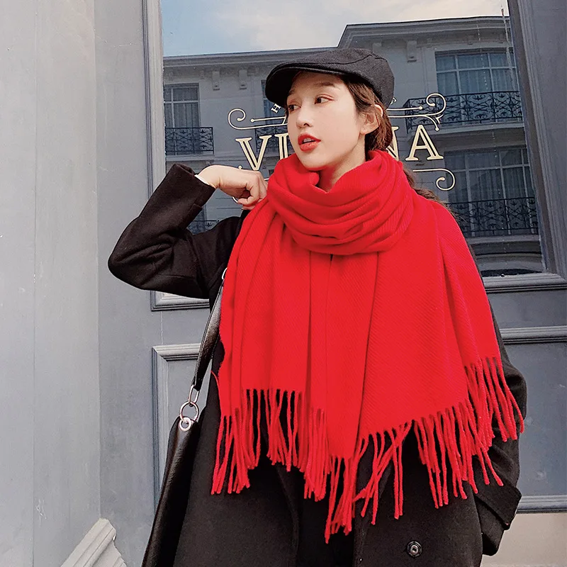 Solid Winter Scarf for Ladies Shawls and Wraps Pashmina Travel Bandana Neck Scarves Hijab Women Female Stoles Foulard Tassel