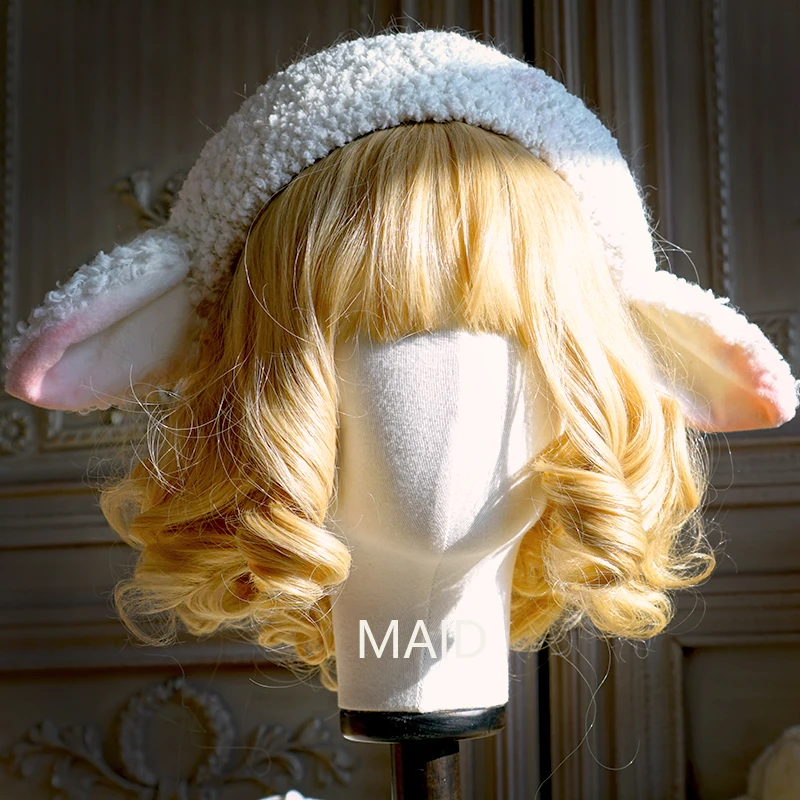 Original design sheep ears plush beret lamb wool Lolita hand-made cos cute Harajuku kawaii beret