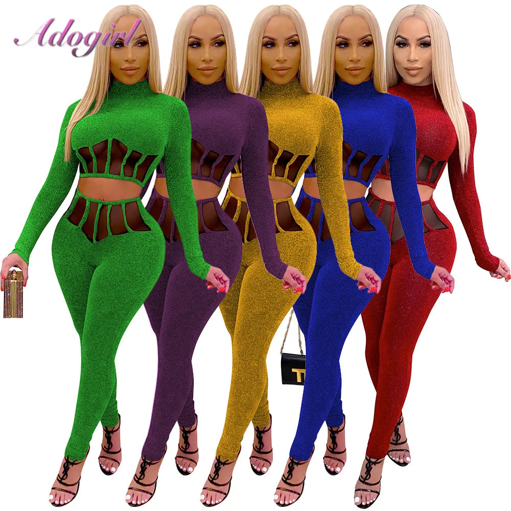 Casual Women Two Piece Set Sexy Sheer Mesh Crop Tops T-Shirt Leggings Pants Suit Activewear Tracksuit Outfit Night Party Clothes