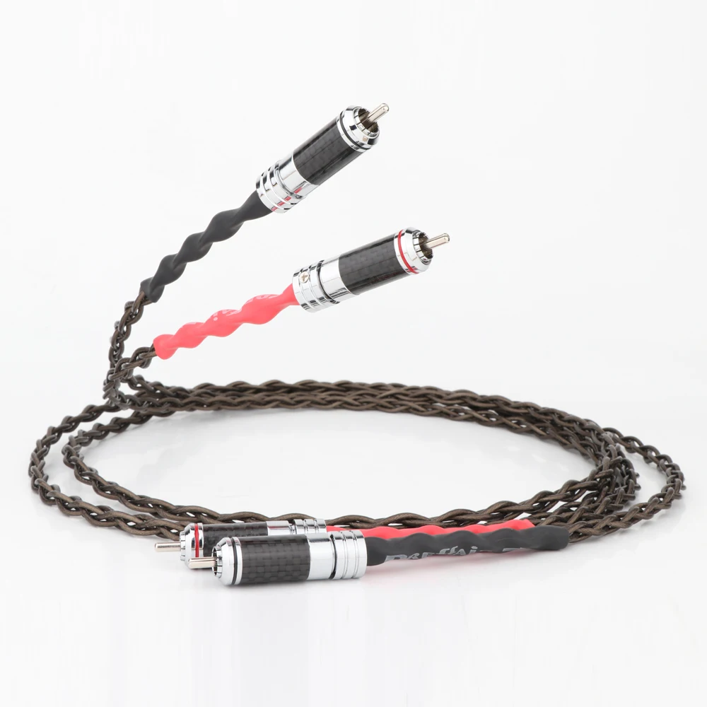 Cable de interconexión de línea de señal chapado en plata Preffair con enchufe RCA a RCA chapado en rodio de fibra de carbono para amplificador