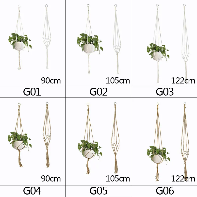 90-122cm artesanal vaso de flores saco de rede trançado casa planta decoração do vintage pendurado cesta atado corda planta de jardim bandeja de