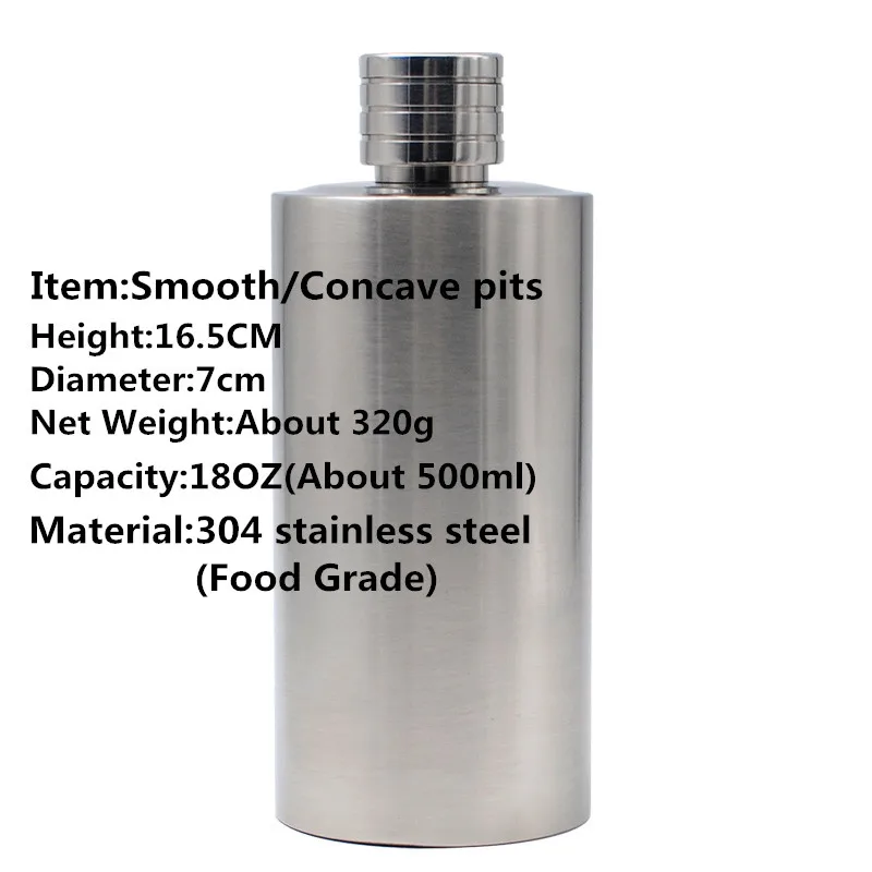 Concave Pists 18 Oz 500ml 304 Stainless Steel Hip Flask Set Whiskey Alcohol Liquor Flask Wine With Funnel