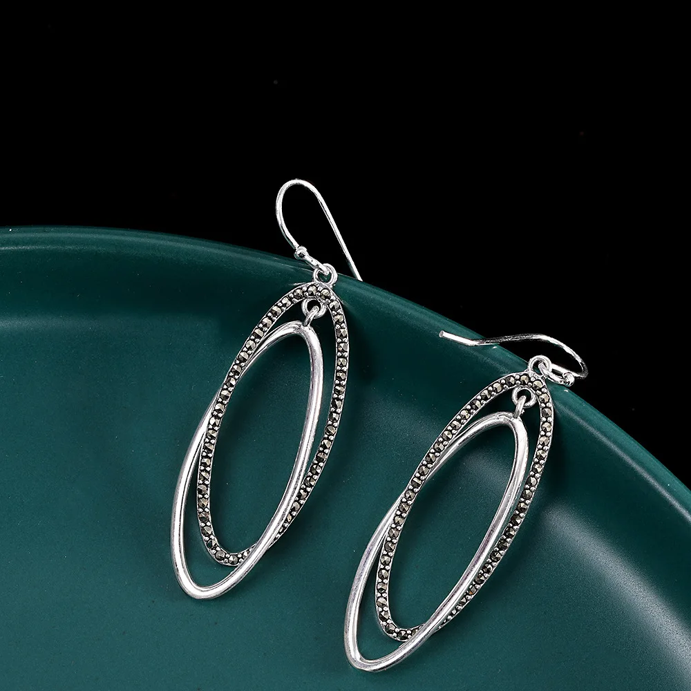 Uglyless Simple Geometric Jewelry for Women Thai Silver 925 Silver Exotic Triangle Brincos  Mysterious Marcasite Vintage Jewelry