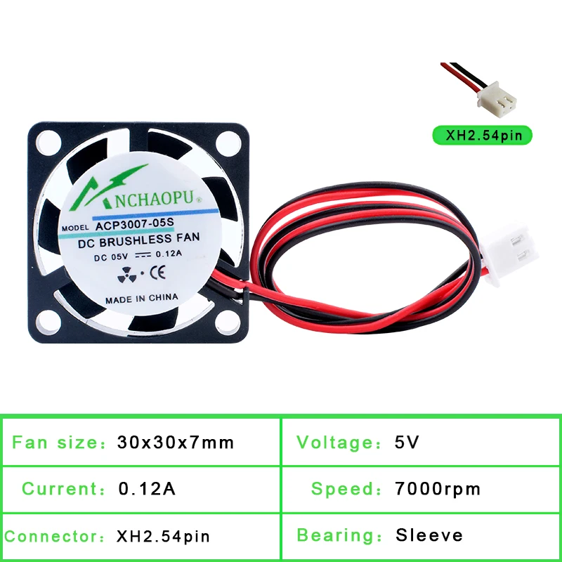 ACP3007 3cm 30mm wentylator 30x30x7mm DC5V 12V 24V 2pin miniaturowy ultra-cienki wentylator do drukarki 3D router