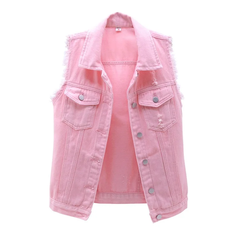 Autumn Women Denim Vest Sleeveless Waistcoat Students Casual Tops Jeans Jackets Red Pink Purple Yellow Blue White Tank Coat KW03