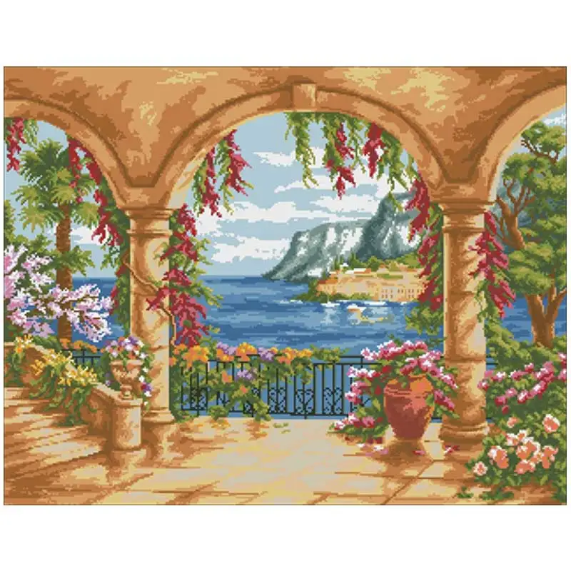 

Balcony in the morning patterns Counted Cross Stitch 11CT 14CT 18CT DIY Chinese Cross Stitch Kits Embroidery Needlework Sets