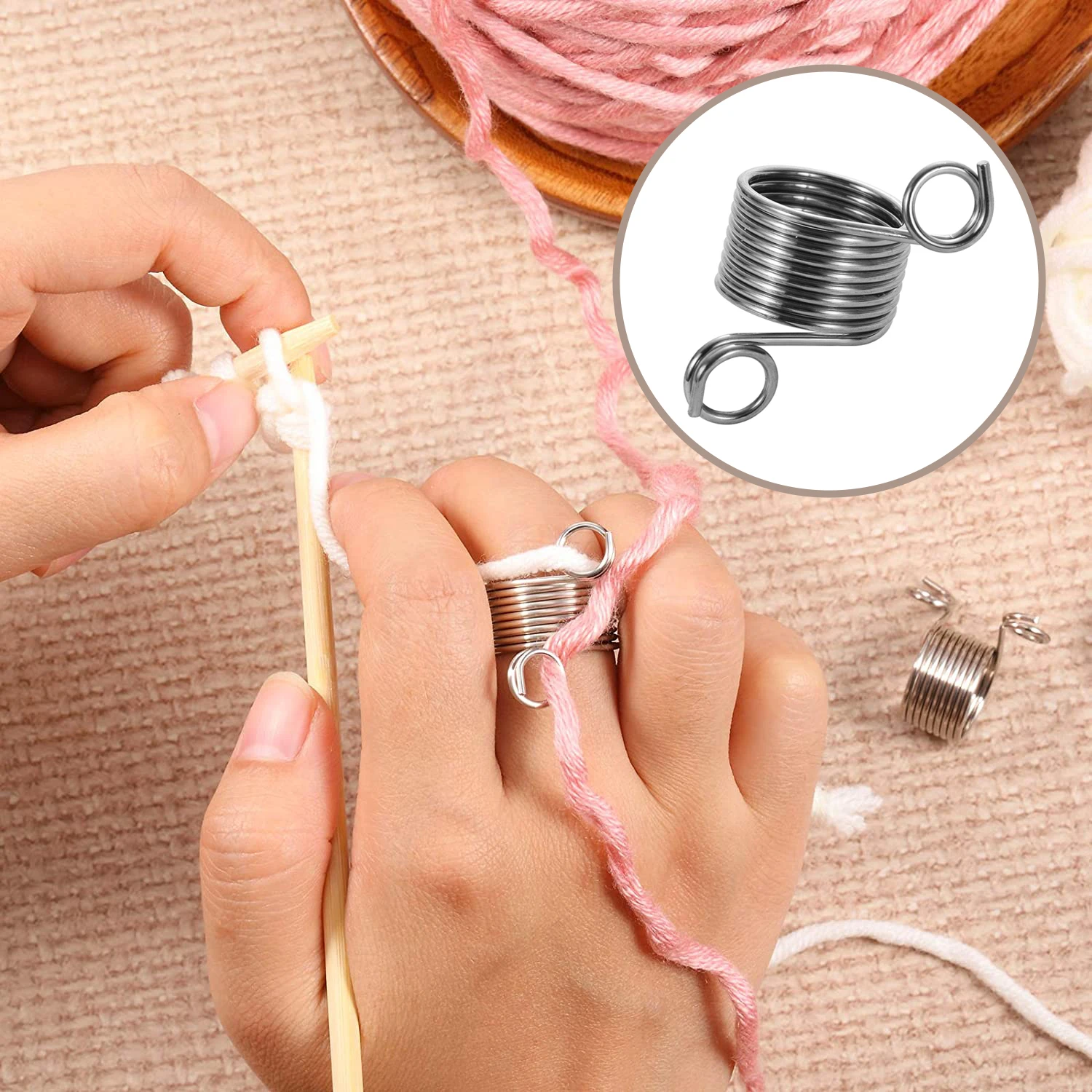 1/2pcs Stainless Steel Yarn Holder Finger Ring Wool Standing Tools Adjustable Yarn Guide Finger Holder Knitting Thimble