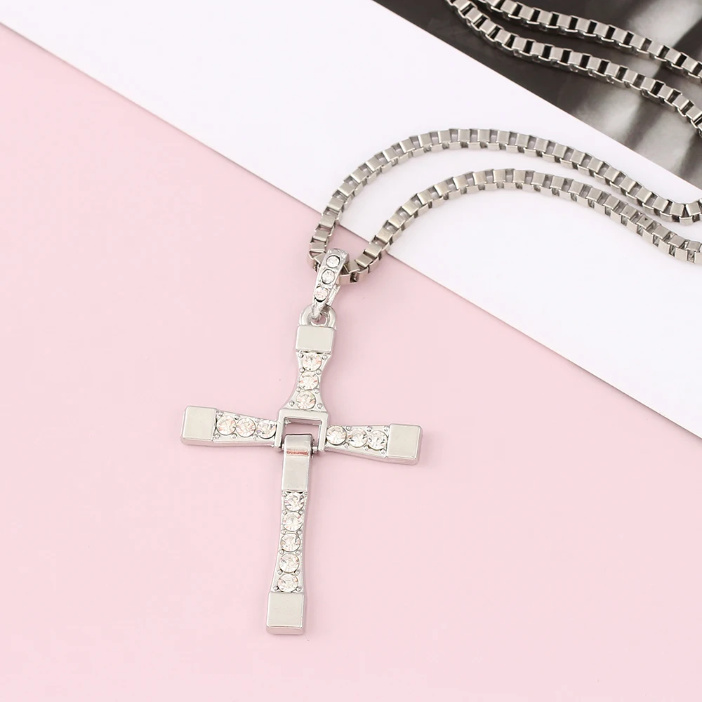 The Fast and The Furious Toretto Male Crystal Necklaces & Pendants Fashion Movie Jewelry Men Classic Cross Pendant Necklace