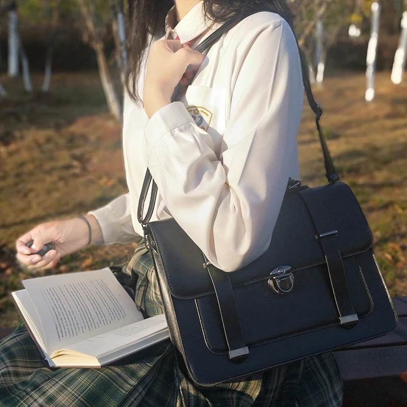 Large Double Shoulder Jk Uniform Bag Pu Diagonal Portable Japanese College Style Japanese Vintage Lolita Cos Loli Bag