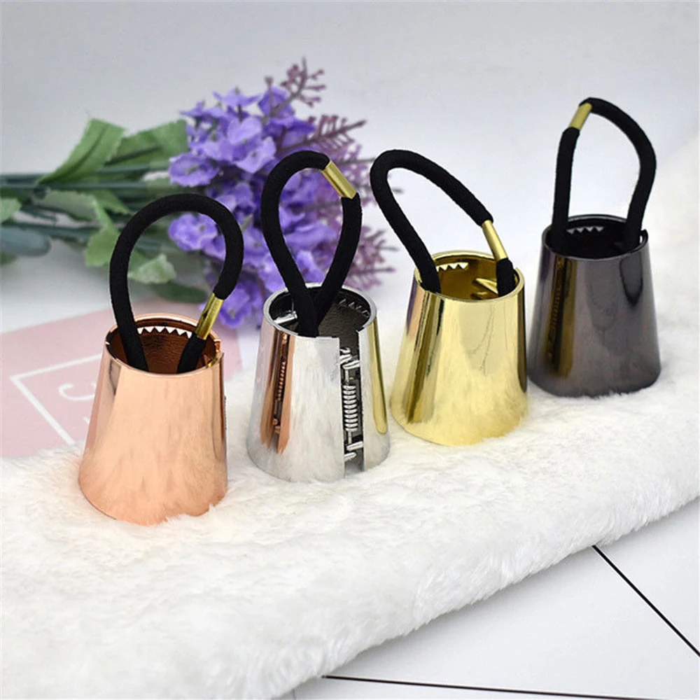 4 Colors Ponytail Holder Solid Woman Girls Metal Elastic Hair Bands Mirror Cone Speaker Hair Accessories Gold Silver Hot Sale