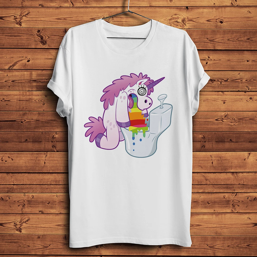 nightclub Drunken punk unicorn Vomit rainbow funny t shirt men summer new white casual homme cool streetwear tshirt plus size