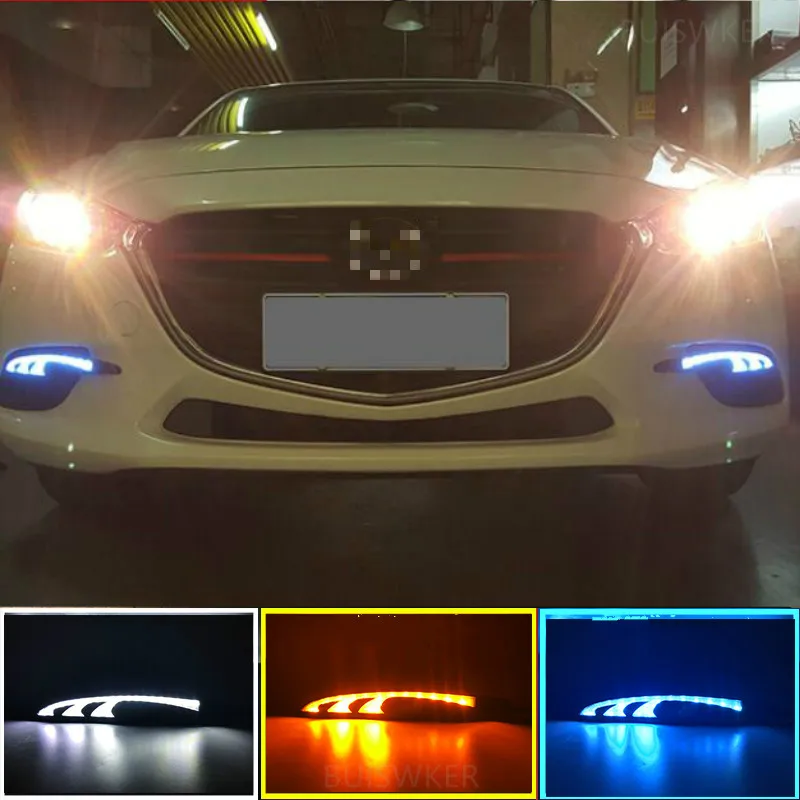 2pcs DRL for Mazda 3 axela 2017 2018 12V LED car DRL Driving daytime running lights fog lamp with turn Signal style Relay