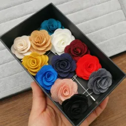 Broches de flores de tela para mujer, alfileres de decoración de trajes, alfileres de solapa para hombres, broche para trajes, accesorios en caja de regalo