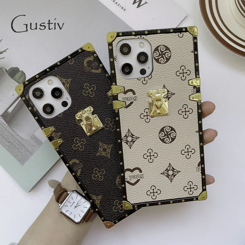 Phone Case For iPhone 15 Pro Max Luxury Square Fashion Senior Elegant PU Leather Coque For iPhone 14 11 Pro Max 12 13 Mini Cover