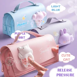 Bolsa de lápices Adorable 3D para niña, suministros escolares, organizador de gato blando, soporte para Borrador de papelería, estuche para bolígrafo de regalo, bolsa bonita