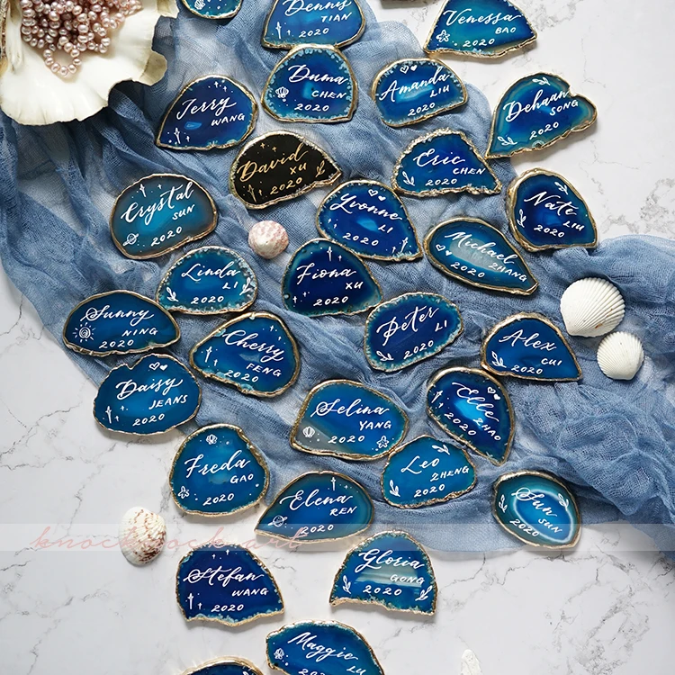 Elegant Agate stone Custom Bride Groom Table Cards Names Popular Wedding Guest Gift Souvenir