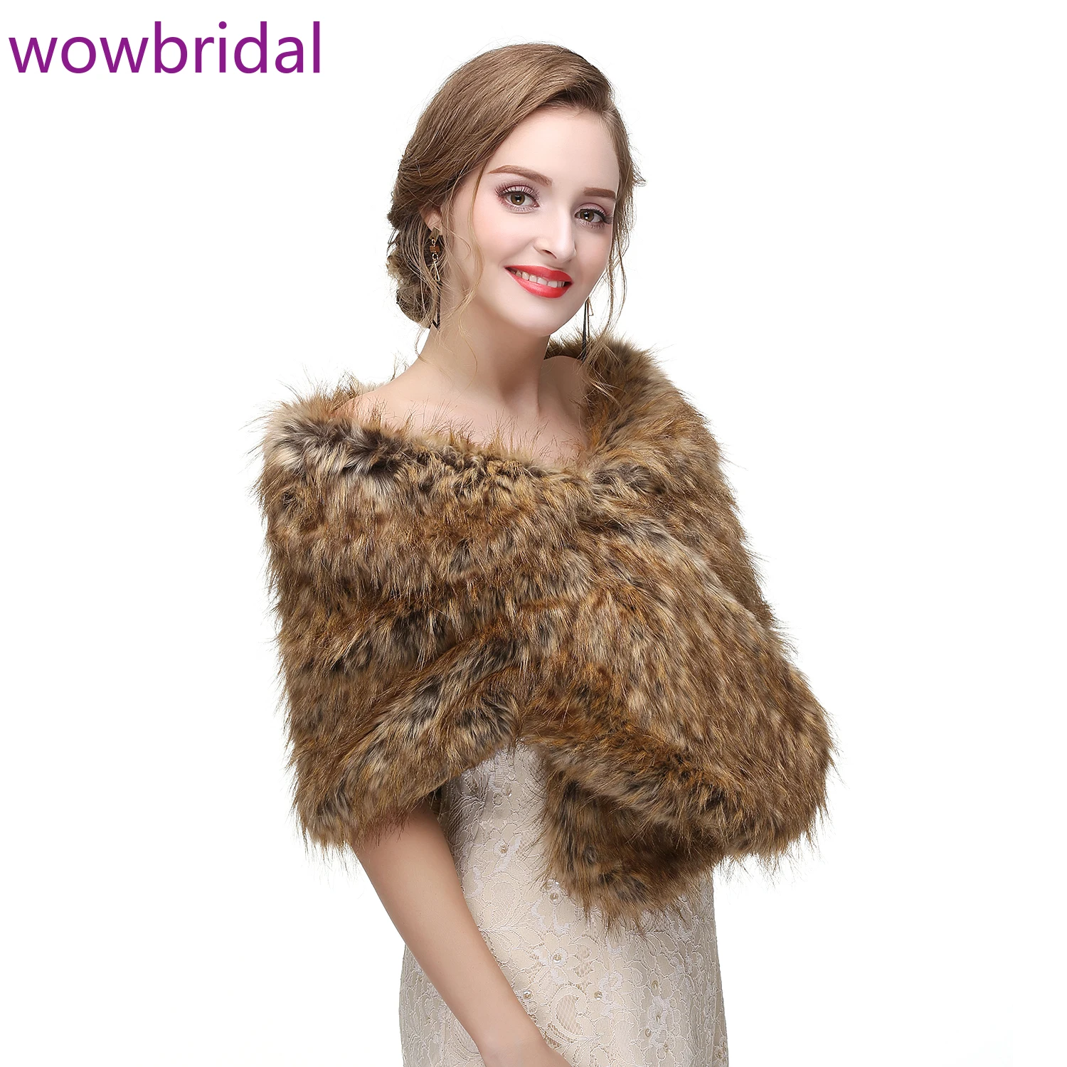 Wowbride-معطف شتوي من الفرو الصناعي الدافئ ، رداء الزفاف ، سترة ملفوفة للحفلات