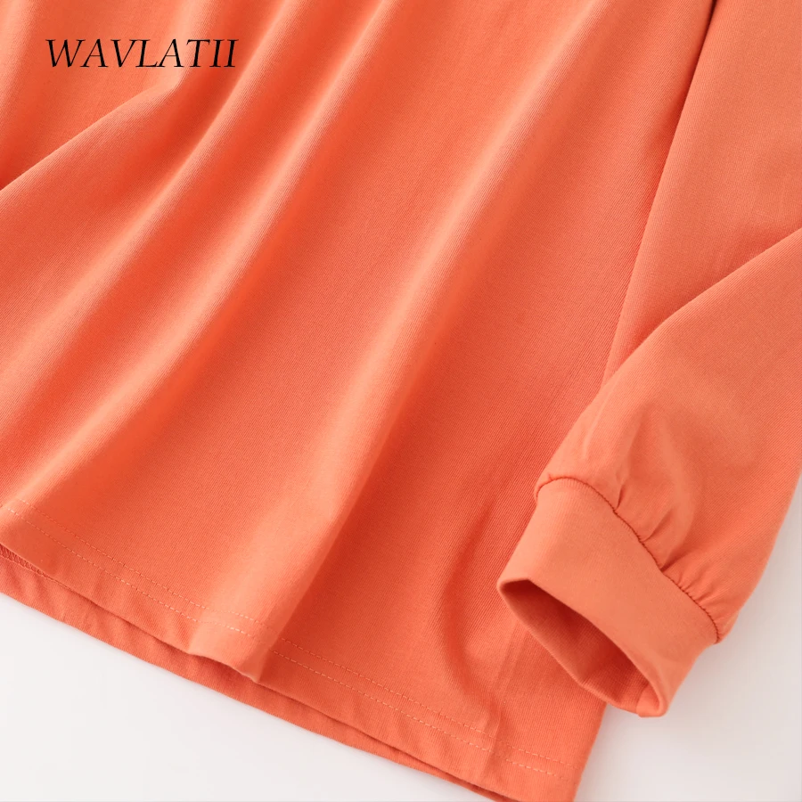 WAVLATII Brand New Women Casual Sweatshirts Female 100% Cotton Grey Hoodie Lady Orange Long Sleeve Tops for Autumn WH2118