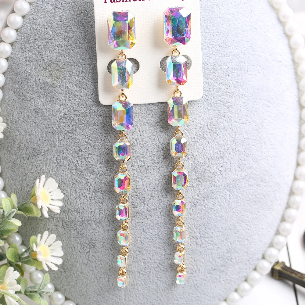 VEYO Square Crystal Long Dangle Earrings for Women Fashion 2019 New ZA Classic Drop Earrings Jewelry