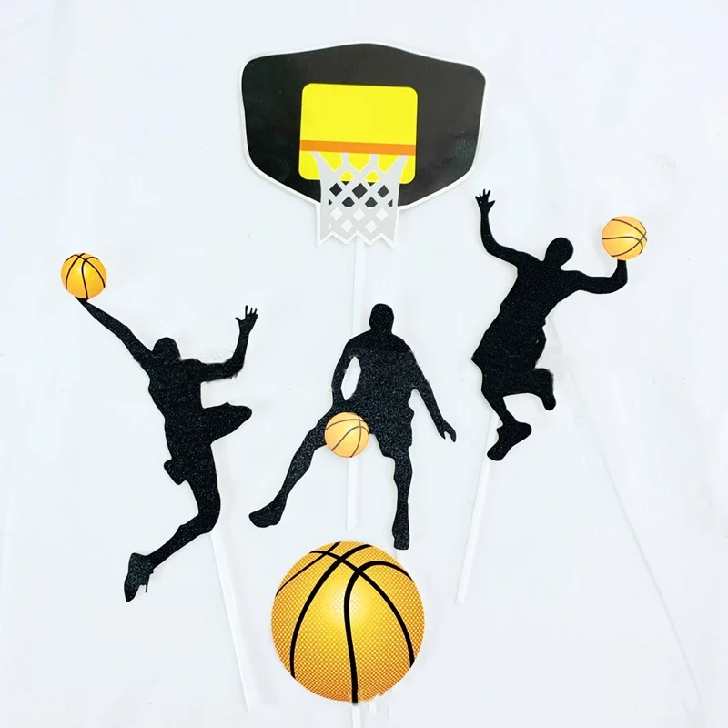 5 Stück Papier-Glitzer Basketball Tortendekoration Basketball-Spieler Kuchen-Dessert-Verzierung Kartenflaggen Deko Kuchenbacken DIY Party-Zubehör – Detail 6