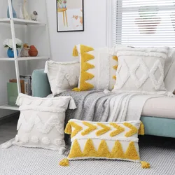 Chenille Tufted Boho Pillow Case Morocco Decorative Cushion Cover Luxury Macrame for Sofa Bed Farmhouse Home Decor