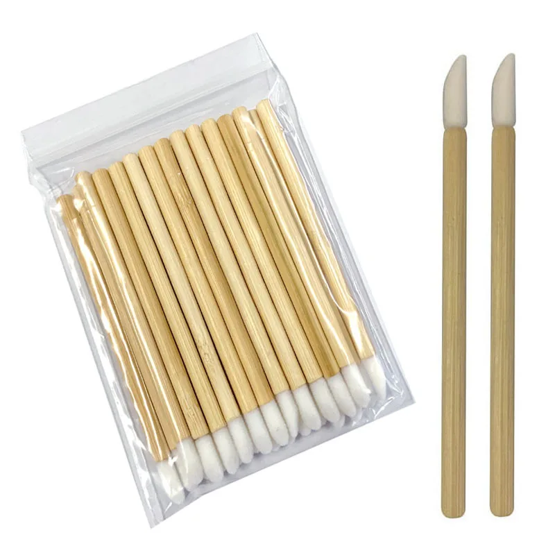 200pcs High Quality Flocked Wood Lip Brush Disposable Bamboo Handle Mascara Wand Brush Lip Gloss Wand