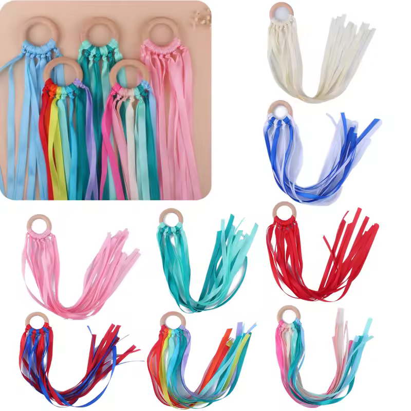 BPA-משלוח שאינו רעיל תינוק סרט עץ טבעת Teether מונטסורי סגנון חושי צעצוע תינוקות צבע זיהוי צעצועים חינוכיים